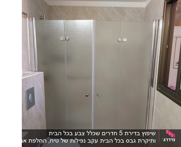 חדר אמבטיה עם מקלחון ודלת זכוכית